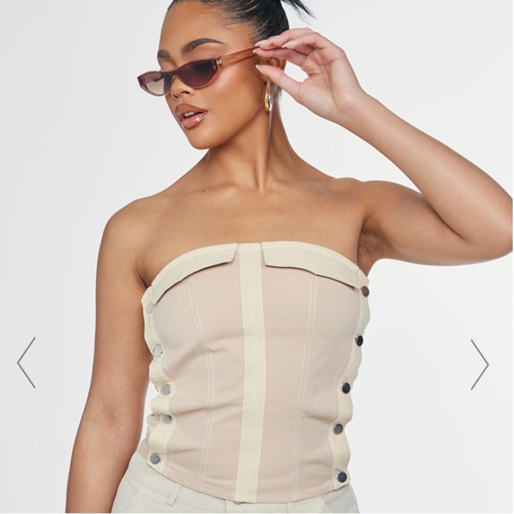 NWT Pretty Little Thing Cream Button Side Pocket Detail Top Size UK 8 US 4